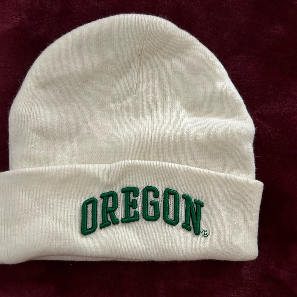 Oregon Embroidered Cream Beanie